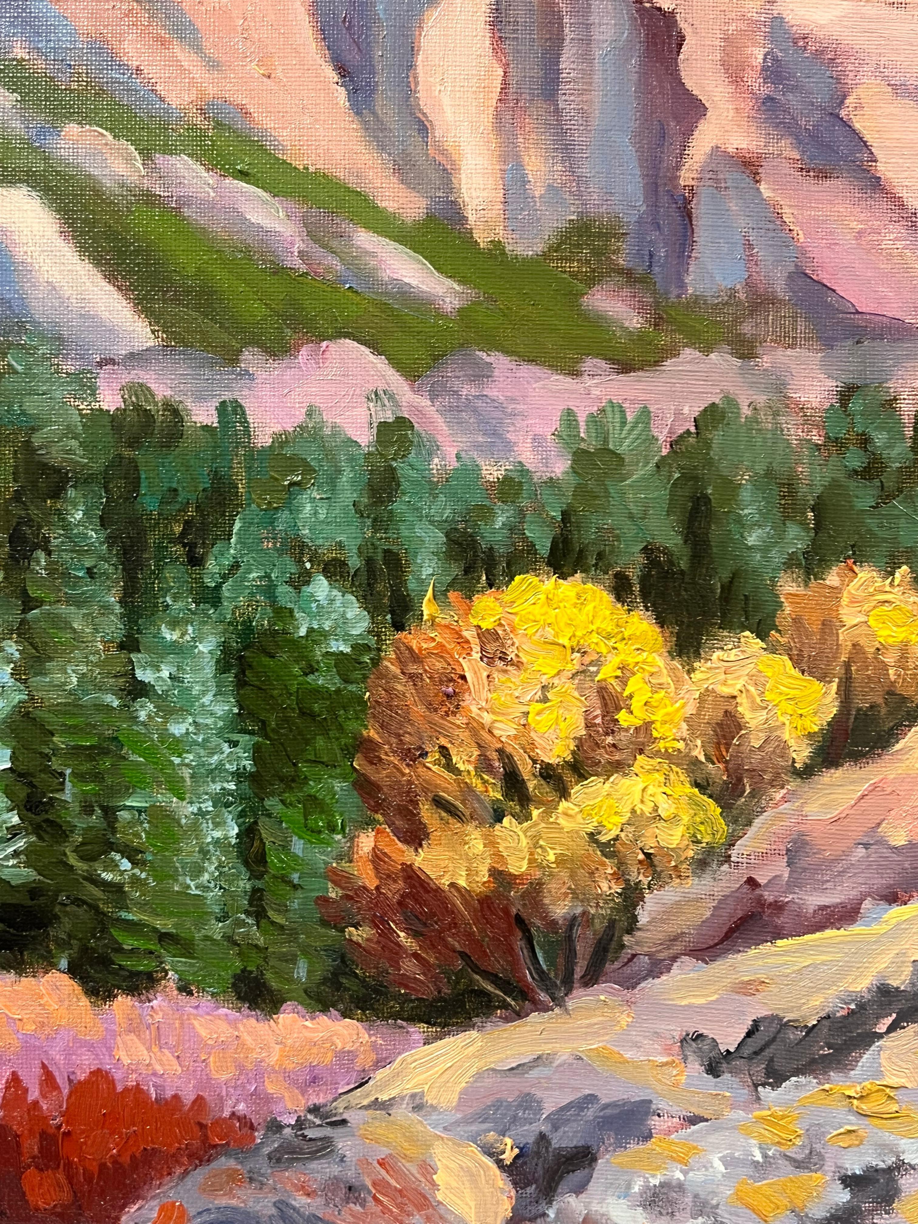Grande quadro a olio contemporaneo francese Mountain Rocky Forest Landscape in vendita 4