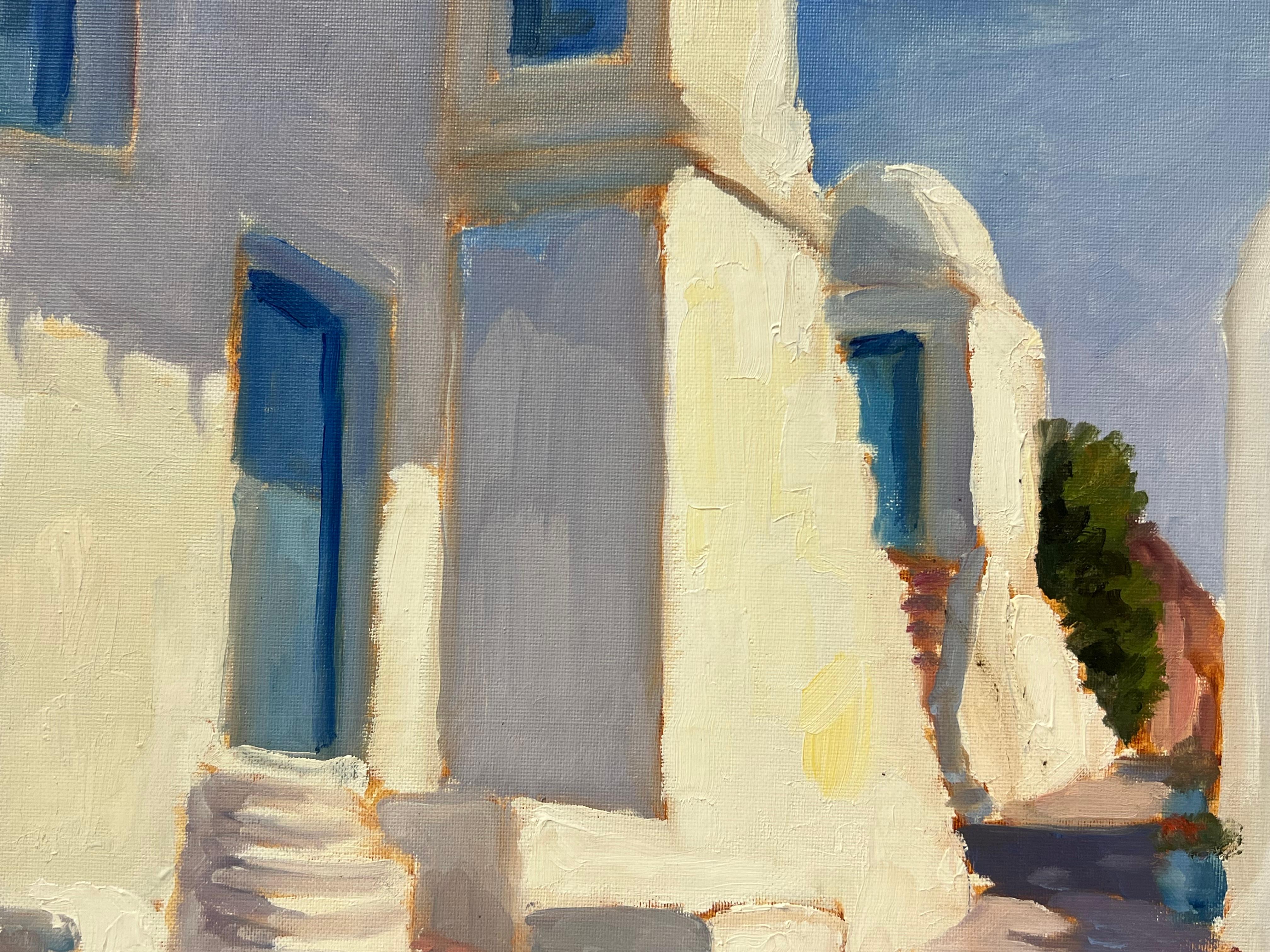 Large French Contemporary Oil Painting Old Greek White Washed Houses Village For Sale 2