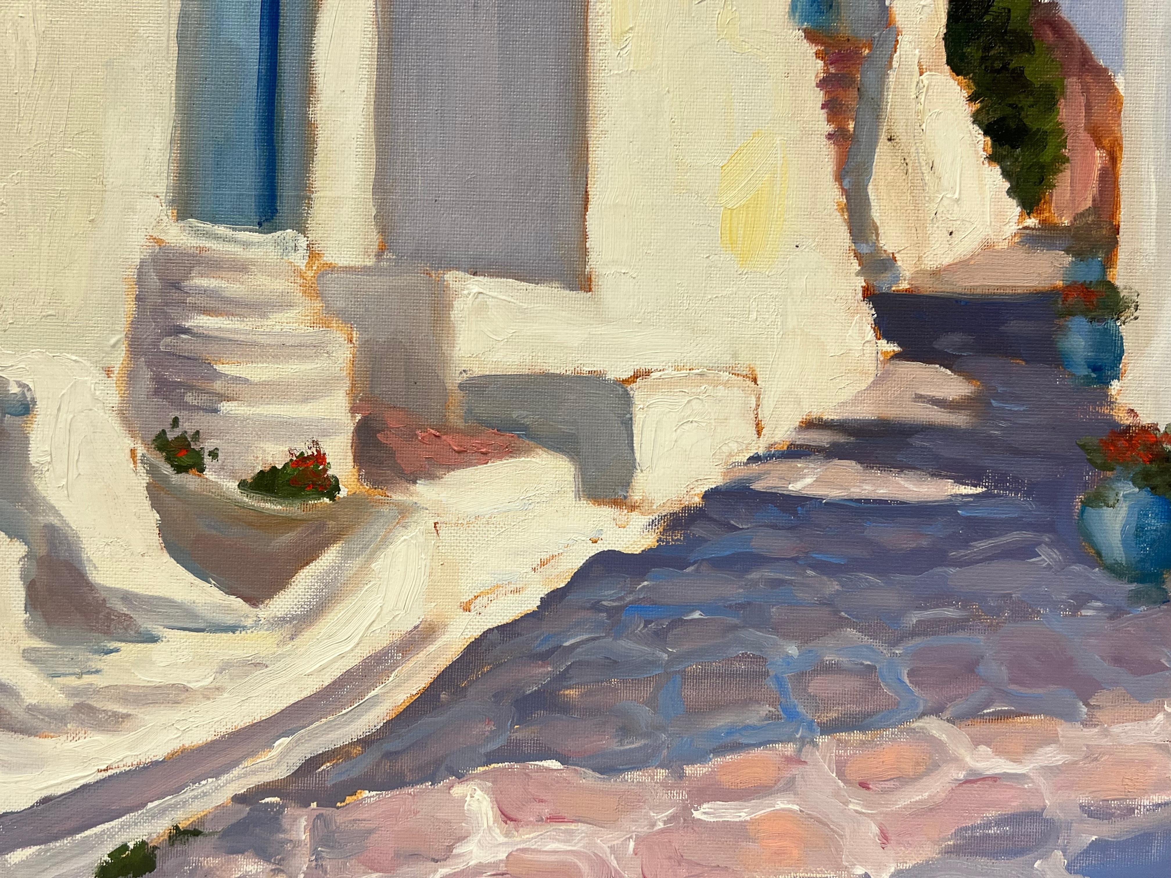 Large French Contemporary Oil Painting Old Greek White Washed Houses Village For Sale 3