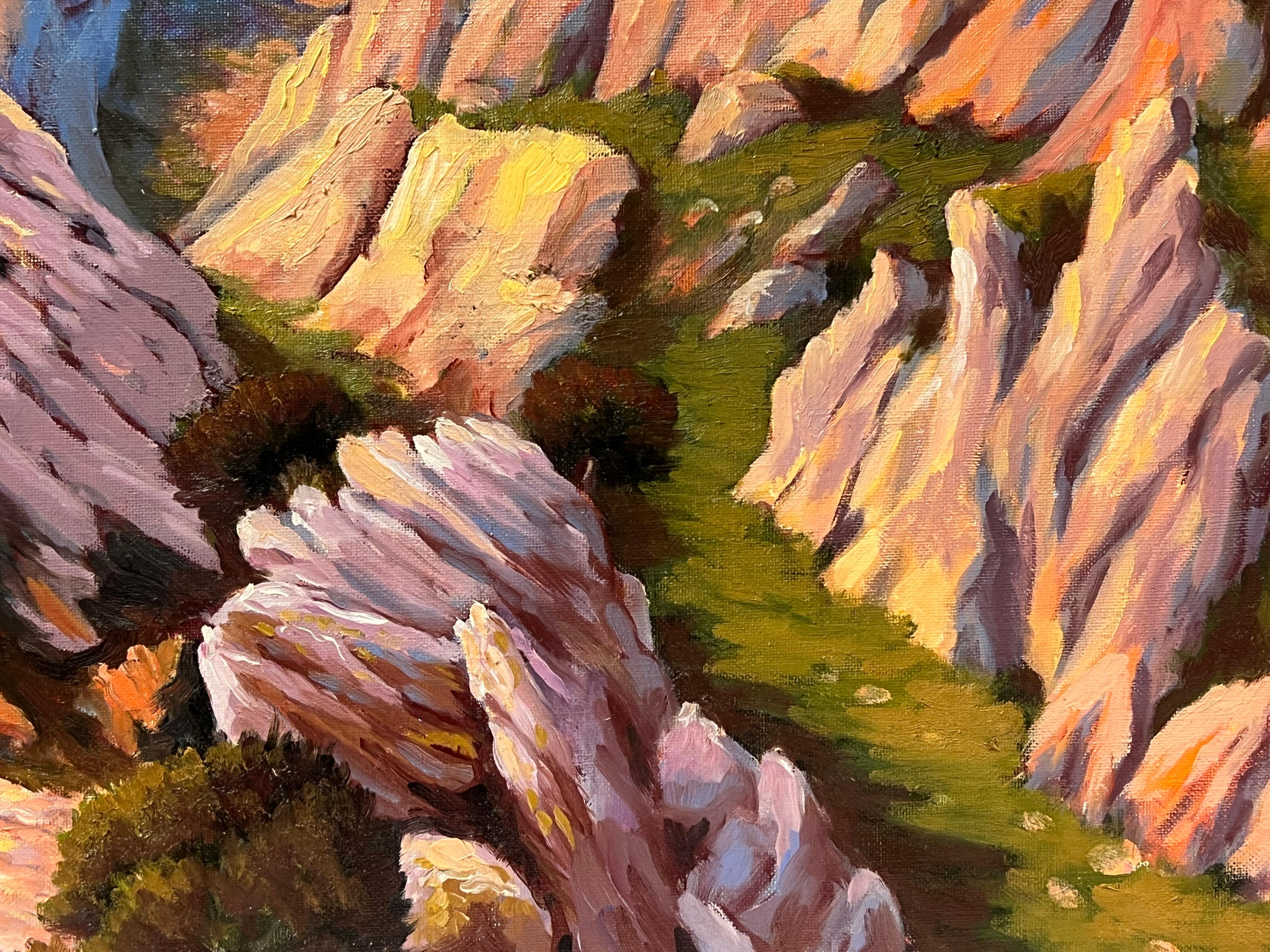 Gran cuadro al óleo francés postimpresionista Dramático paisaje marino de costa rocosa - Landscape Painting Gris de Georges Bordonove