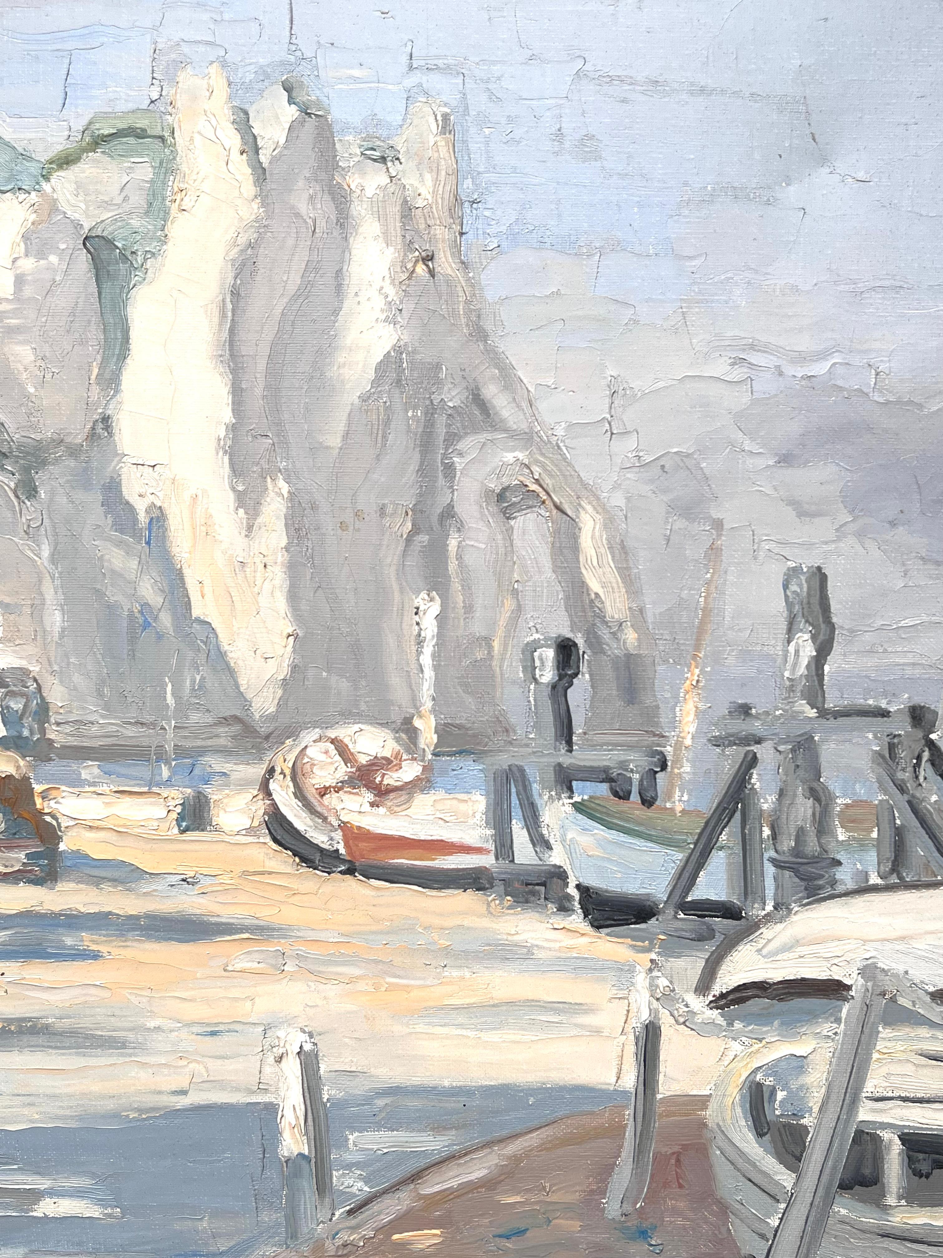 Misty Harbour
signed by Georges Bordonave (French contemporary)
dated 1970
oil painting on canvas, unframed
canvas: 18.5 x 22 inches
condition: very good
provenance: from a large private collection of this artists work, western Paris, France. 

