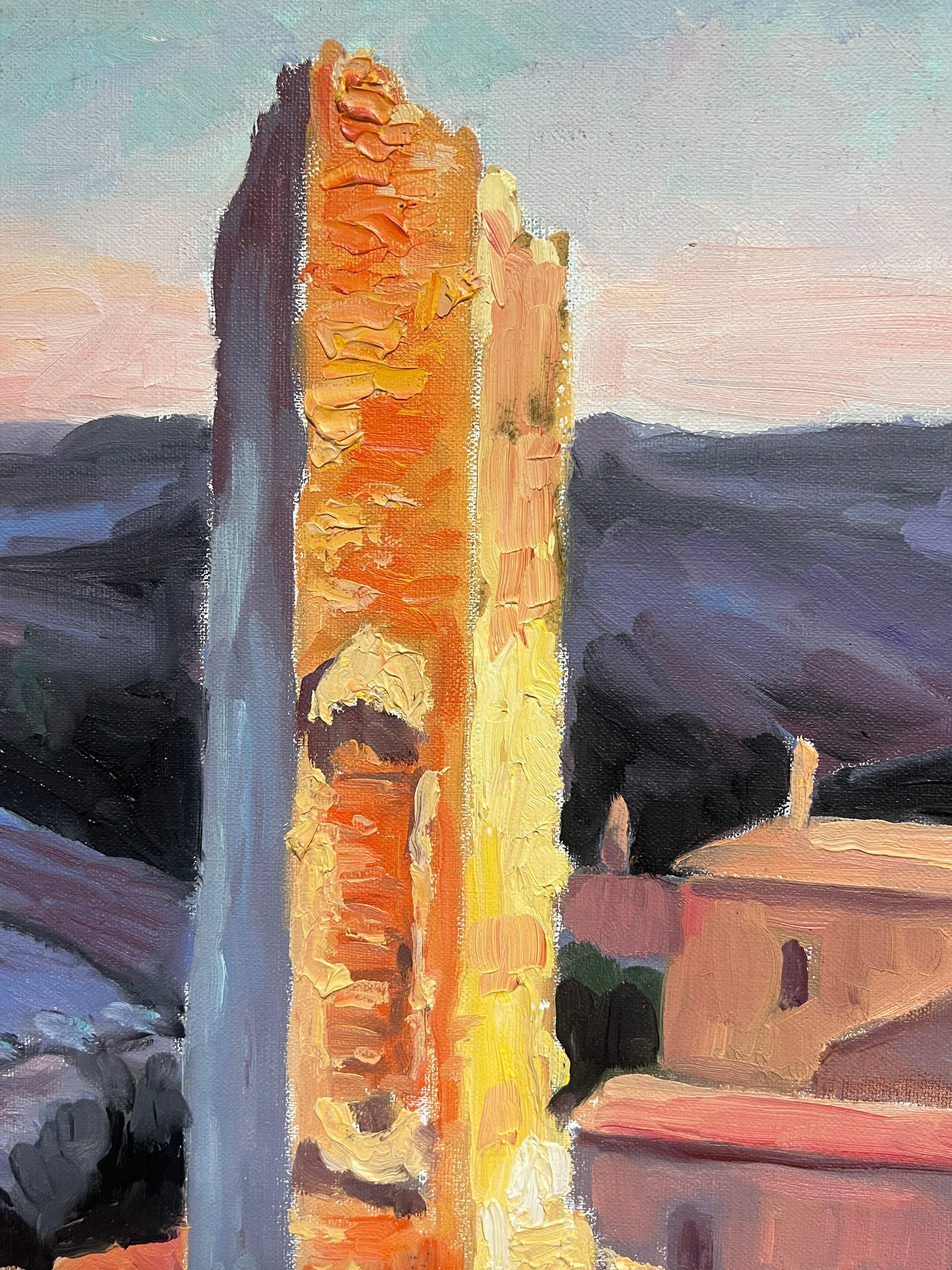 Tejados naranjas iluminados por el sol en un pueblo de montaña Pintura al óleo impresionista francesa - Landscape Painting Naranja de Georges Bordonove