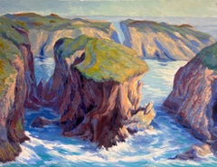 Rugosos acantilados de hierba y vibrantes aguas azules Pintura al óleo impresionista francesa