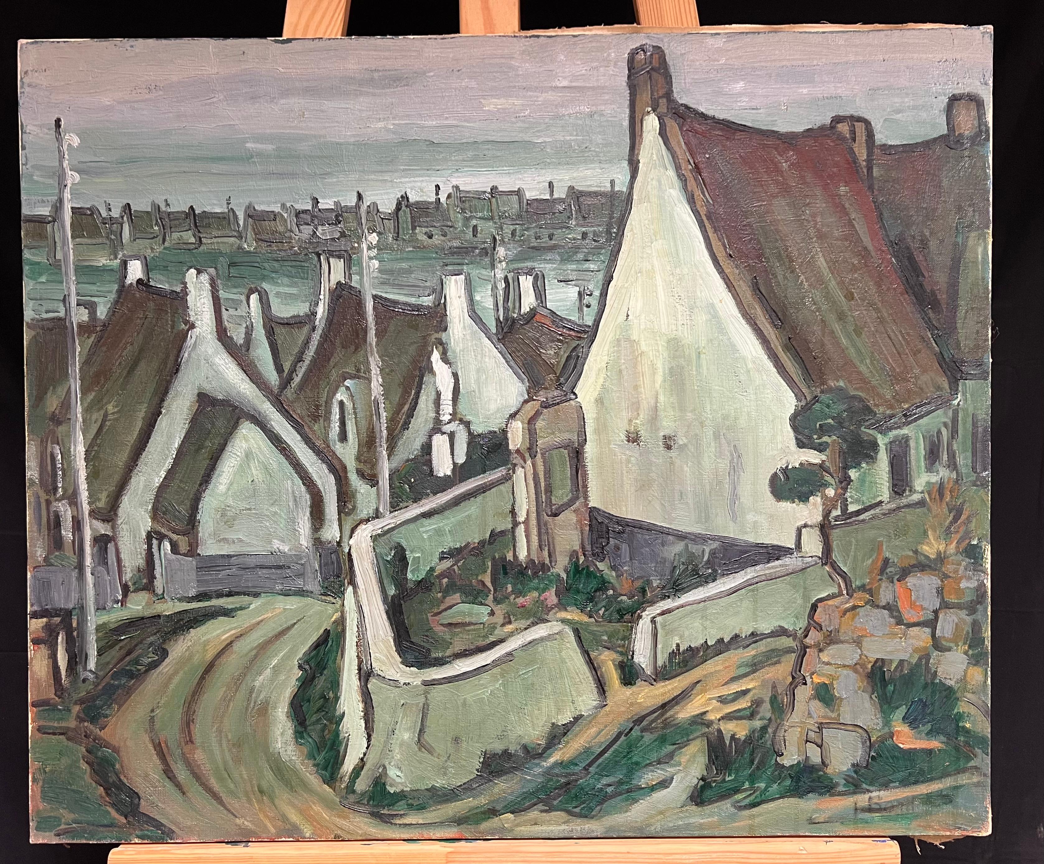 Pintura al Óleo Paisaje rústico de pueblo europeo con casitas de paja - Painting de Georges Bordonove