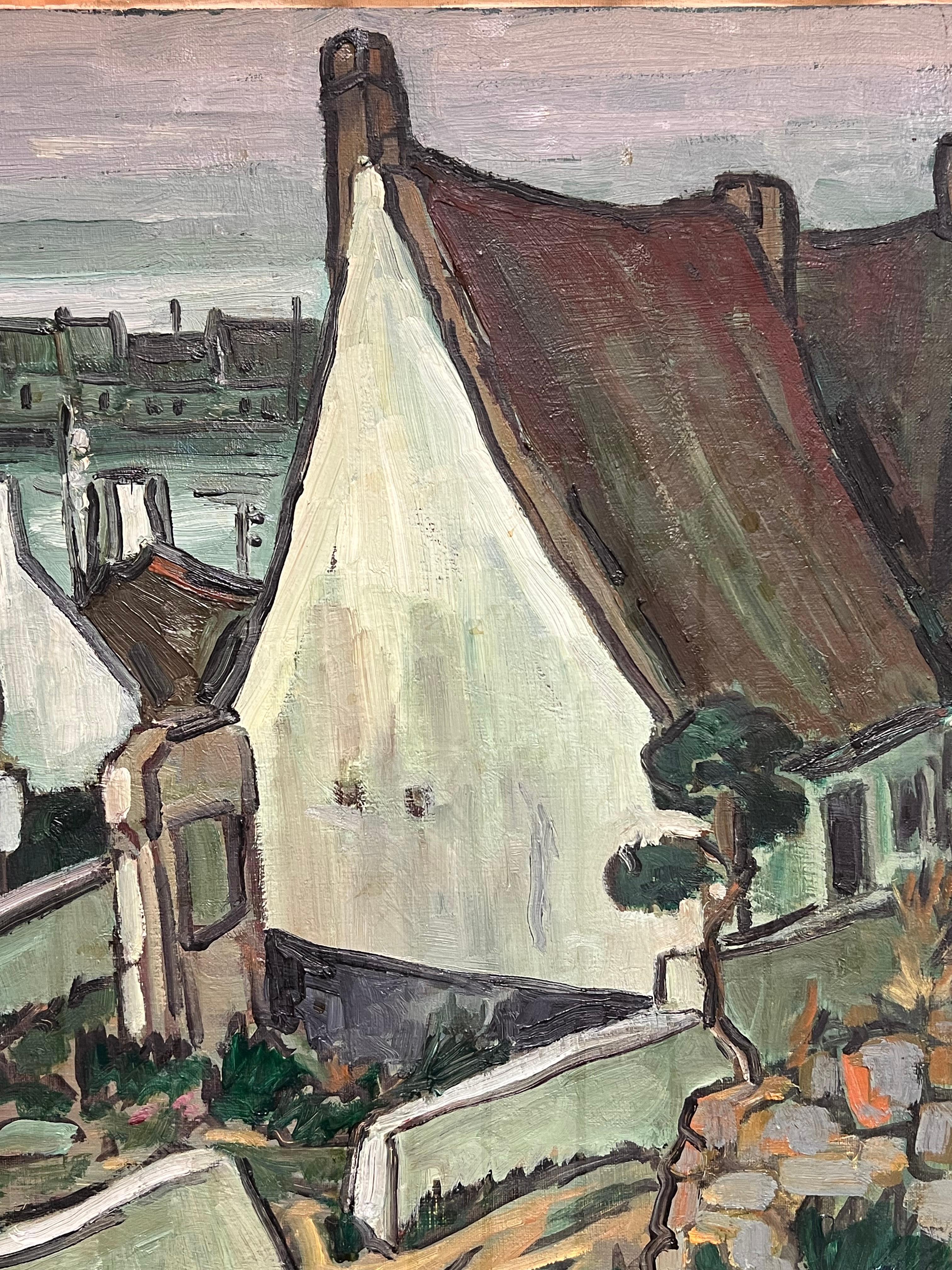 Pintura al Óleo Paisaje rústico de pueblo europeo con casitas de paja - Painting Impresionista de Georges Bordonove