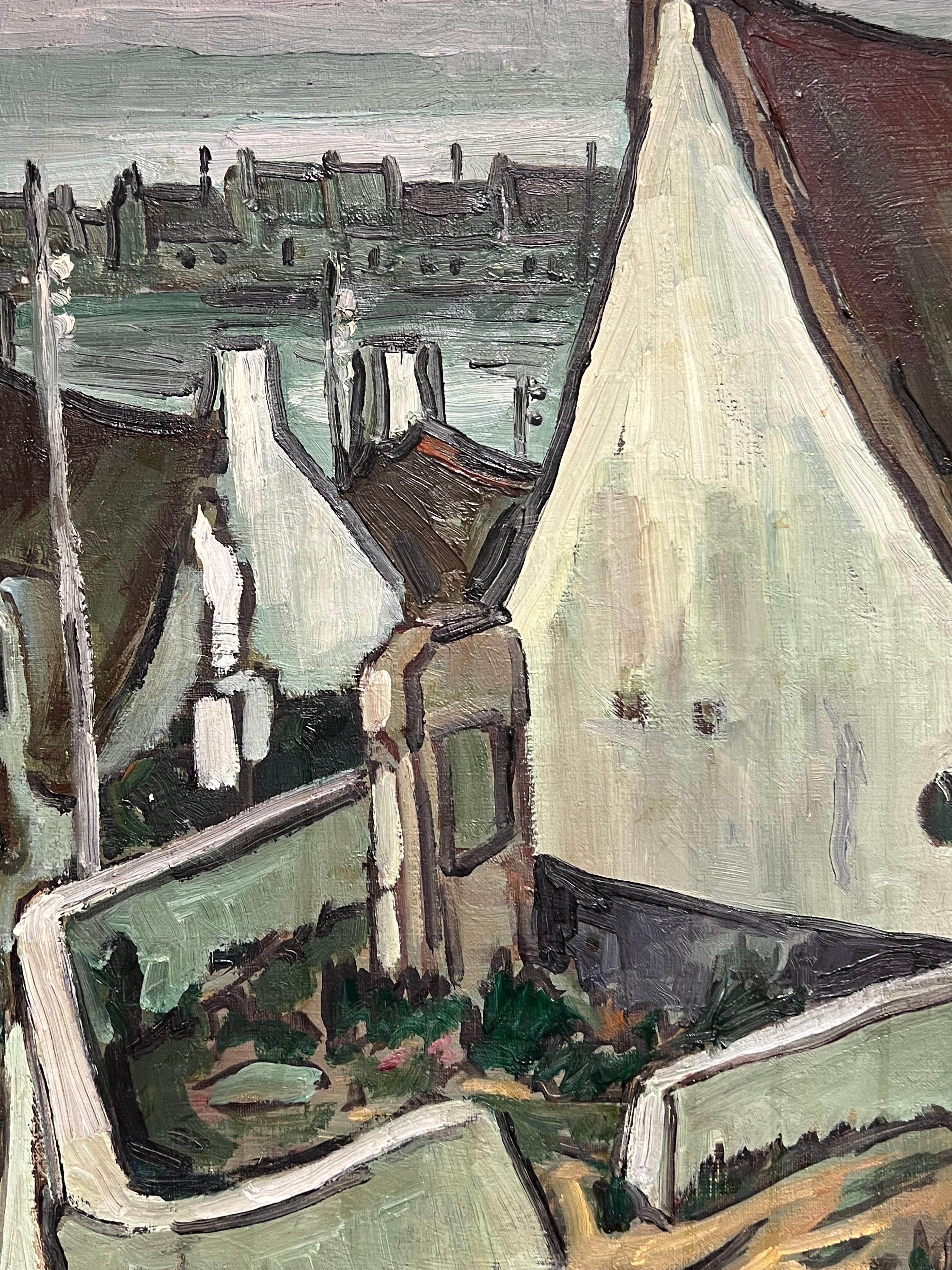 Pintura al Óleo Paisaje rústico de pueblo europeo con casitas de paja en venta 1