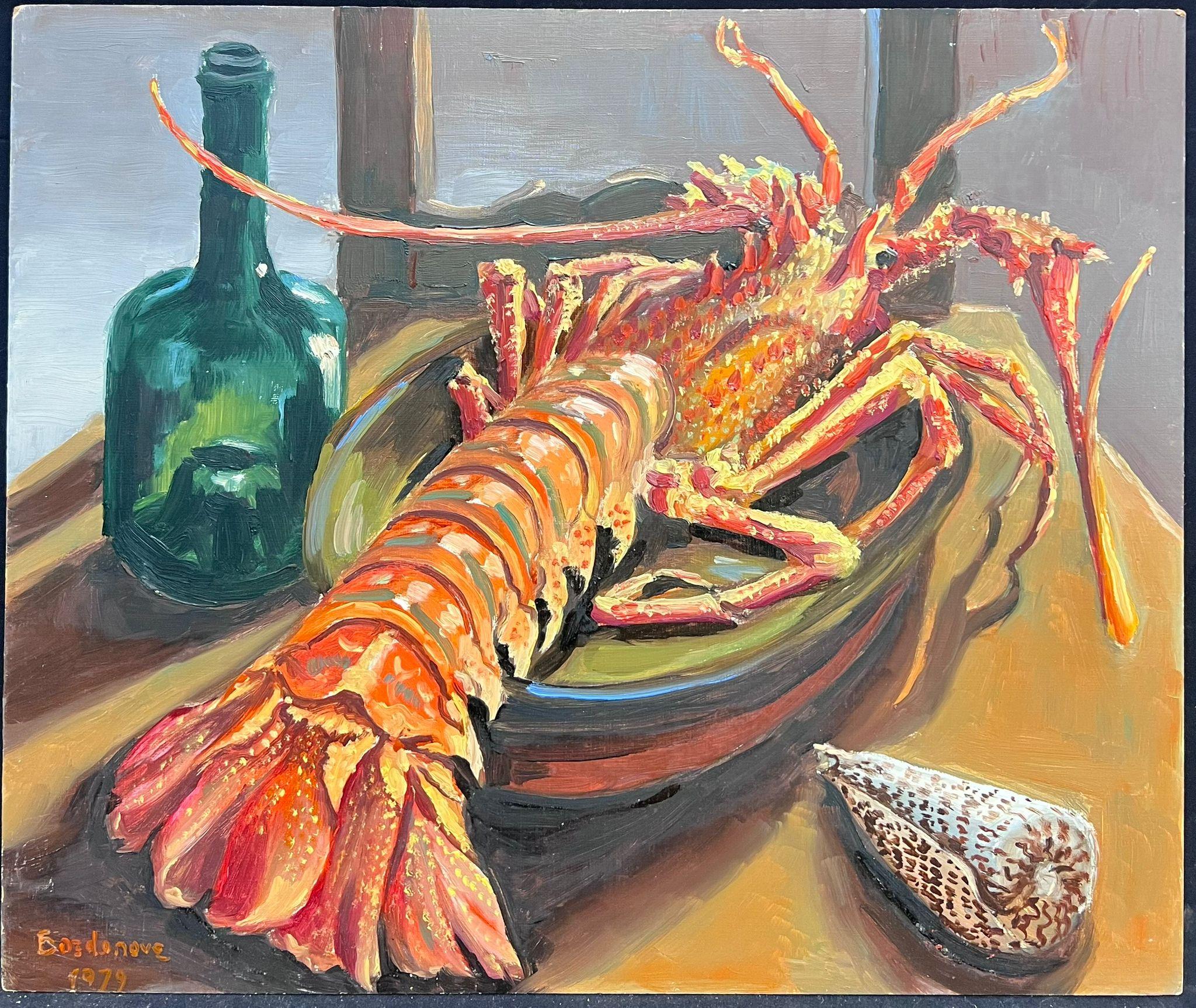 Frutti di mare 1970's French Impressionist Signed Oil Lobster & Sea Shell - Painting di Georges Bordonove