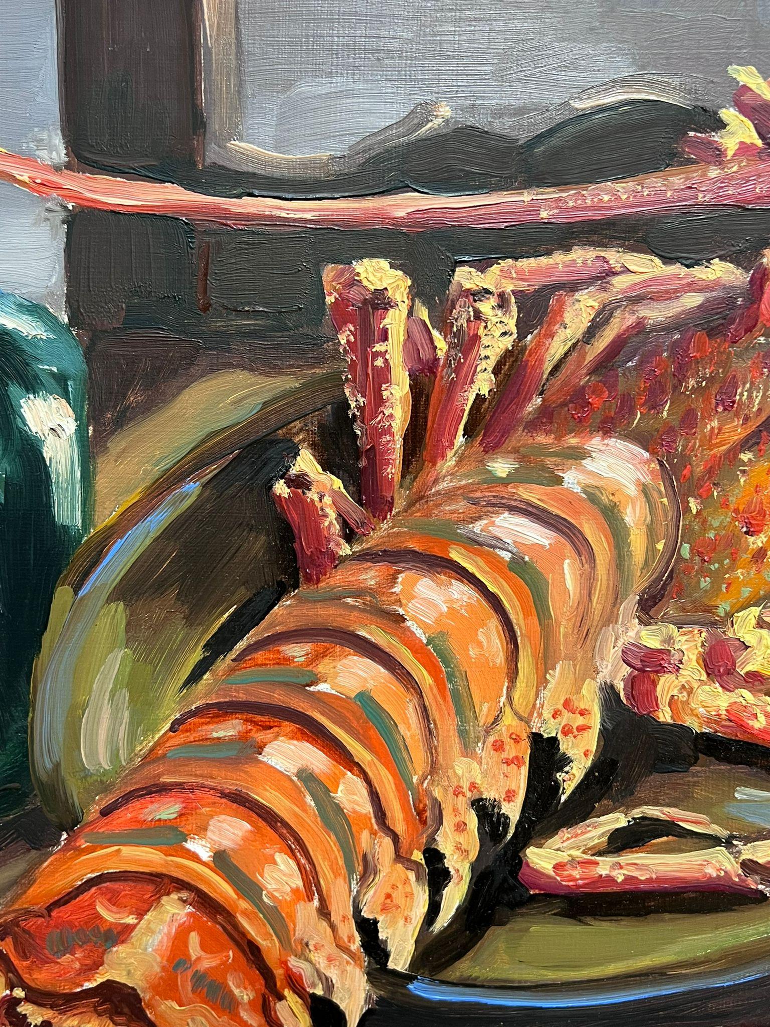 Frutti di mare 1970's French Impressionist Signed Oil Lobster & Sea Shell in vendita 4