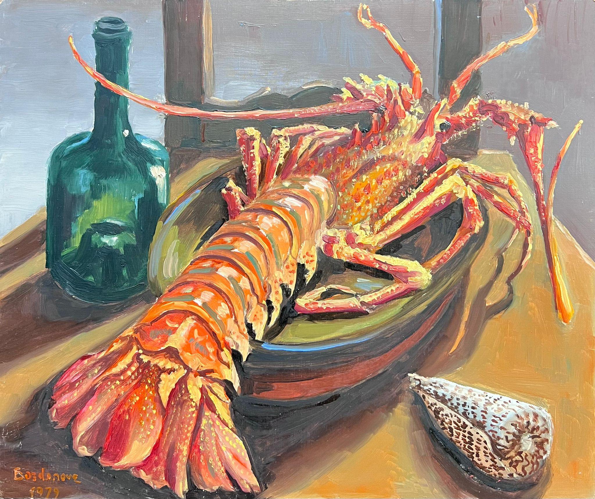 Frutti di mare 1970's French Impressionist Signed Oil Lobster & Sea Shell