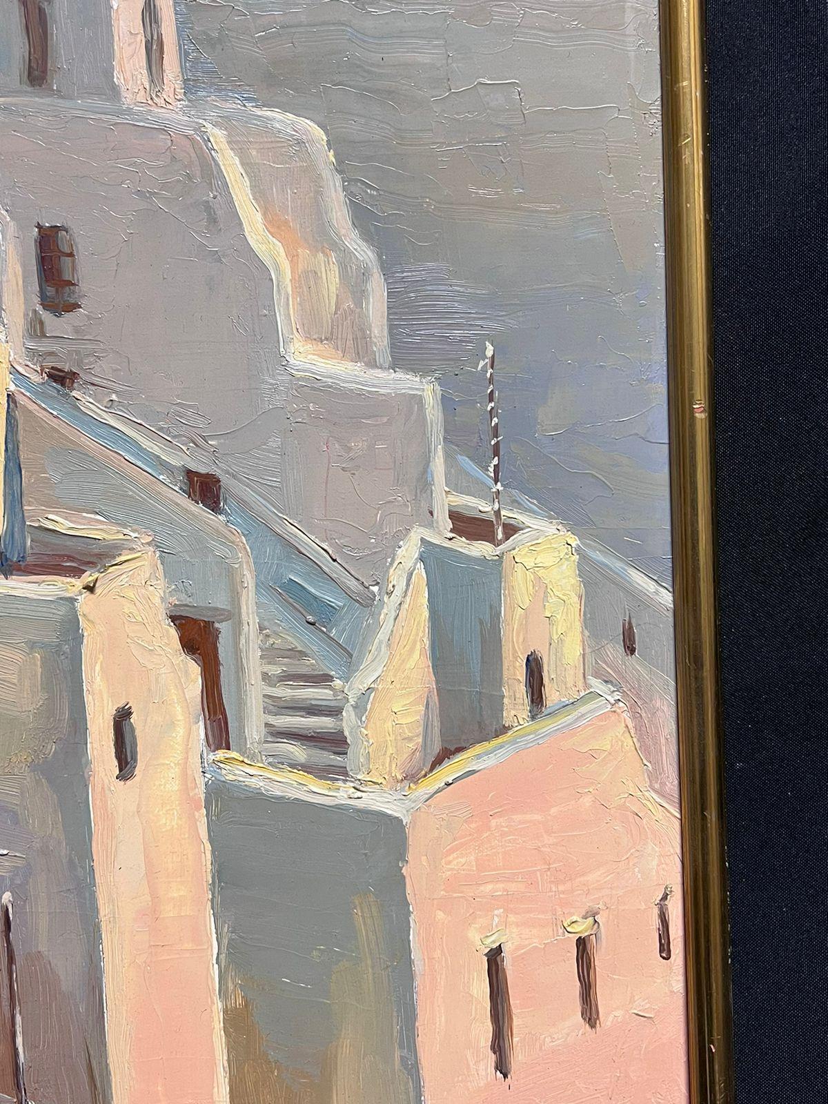 Pintura al óleo francesa firmada Tejados y edificios de ciudades antiguas del norte de África 2