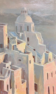 Pintura al óleo francesa firmada Tejados y edificios de ciudades antiguas del norte de África