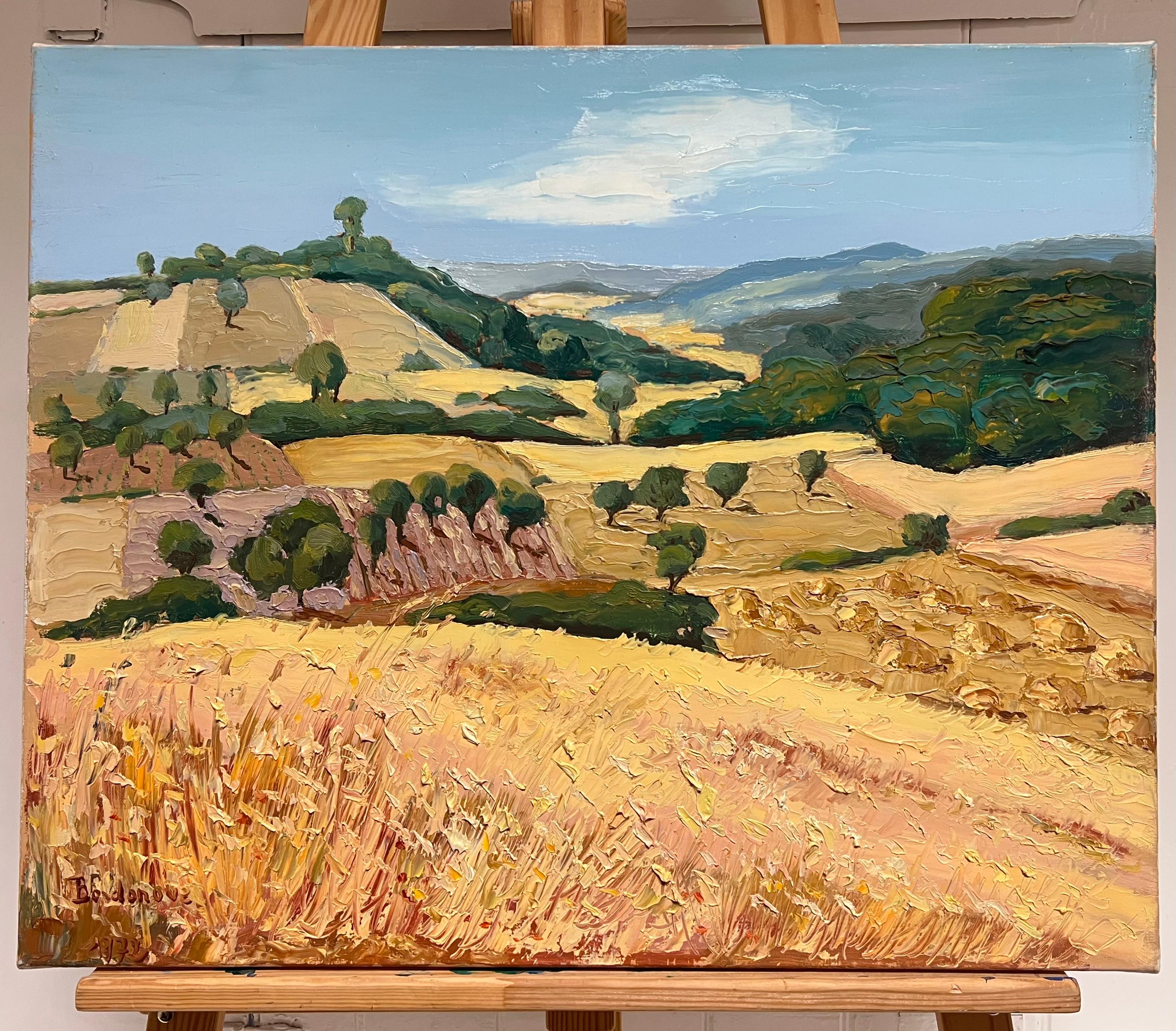 Summer Fields
signed by Georges Bordonave (French contemporary)
oil painting on canvas, unframed
canvas: 20 x 24 inches
condition: very good
provenance: from a large private collection of this artists work, western Paris, France. 

