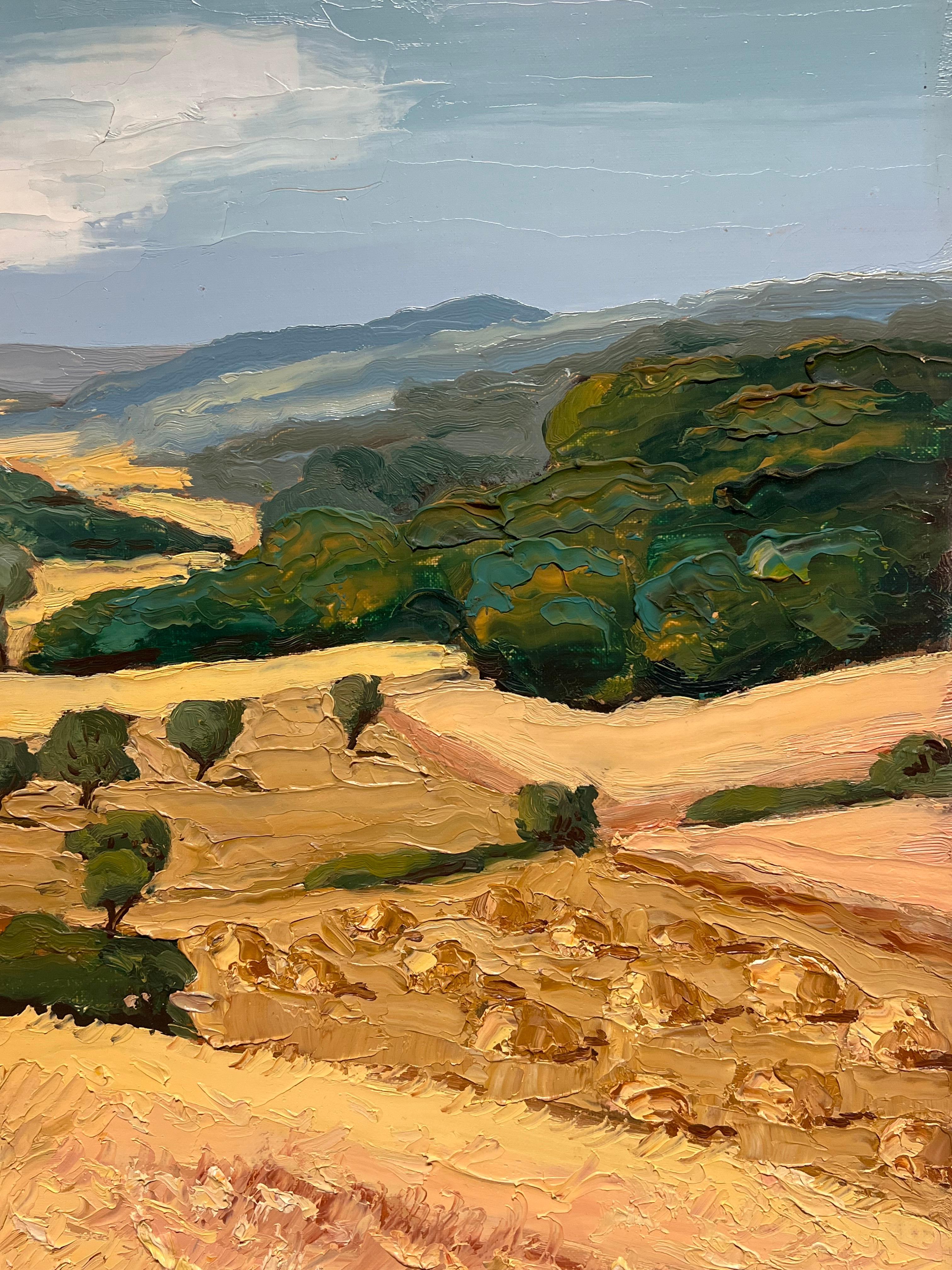 Summer Wheatfields of Gold Color Large 20th C. French Impressionist Oil Painting 1