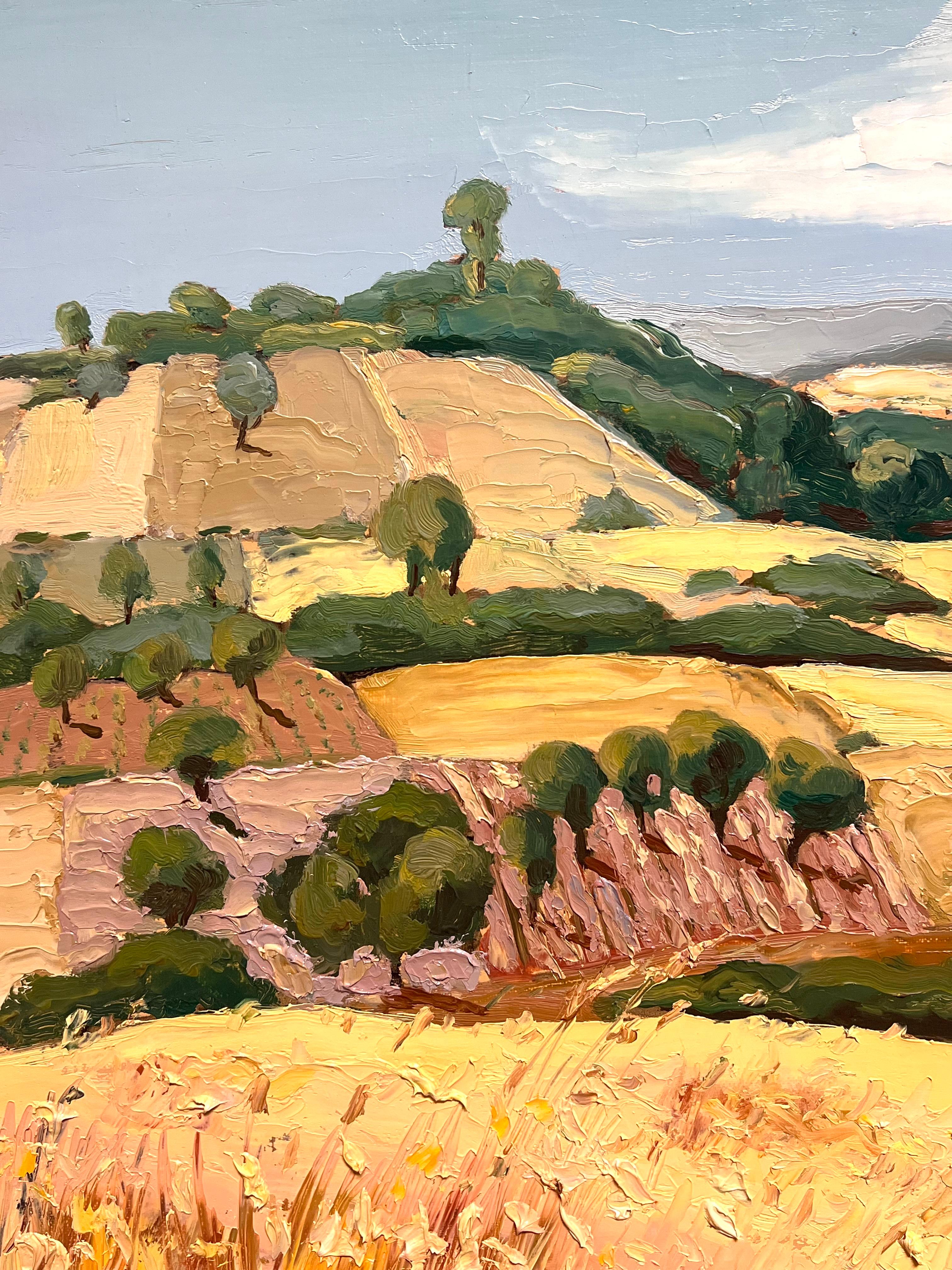 Summer Wheatfields of Gold Color Large 20th C. French Impressionist Oil Painting 2