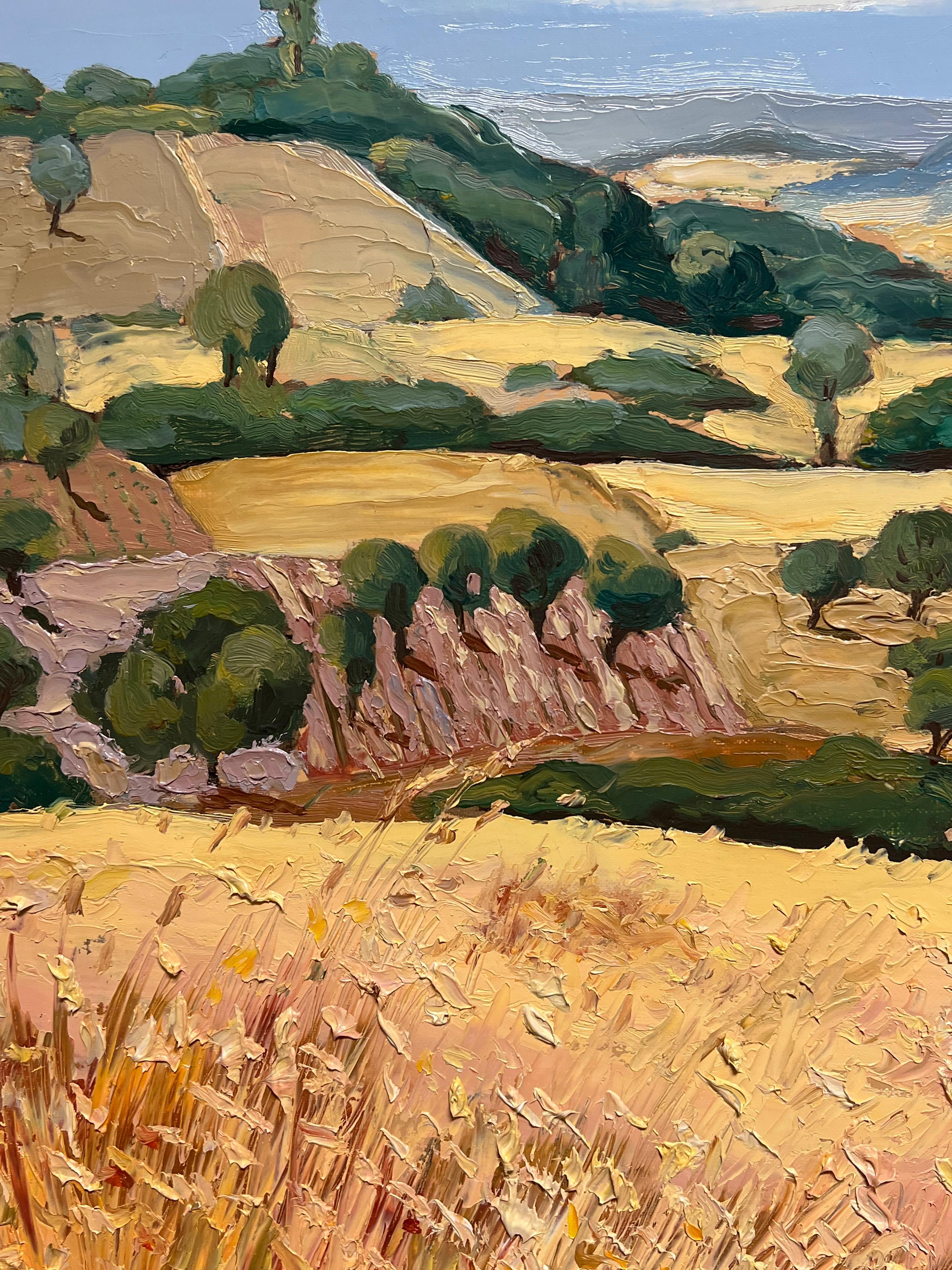Summer Wheatfields of Gold Color Large 20th C. French Impressionist Oil Painting 4