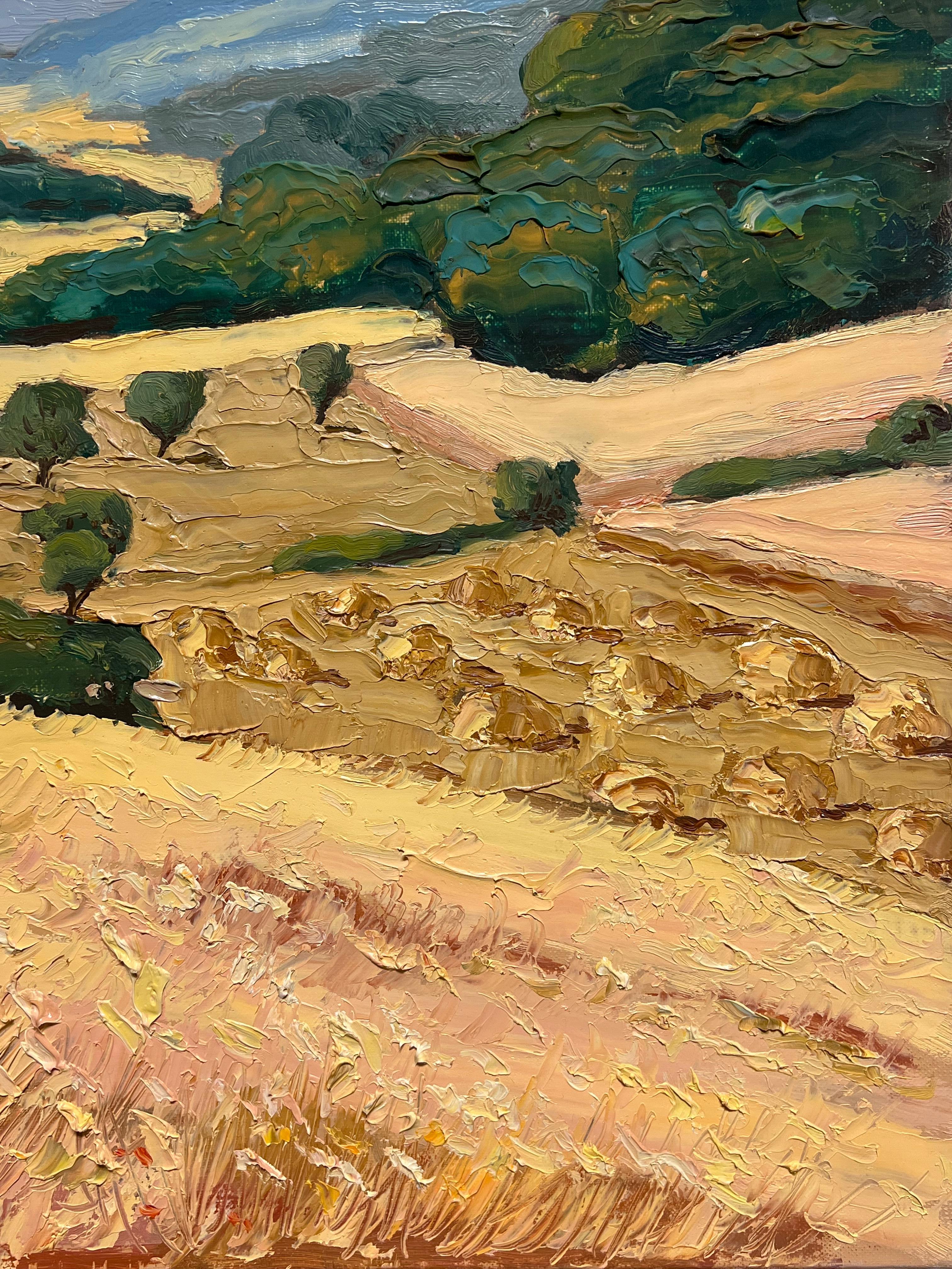Summer Wheatfields of Gold Color Large 20th C. French Impressionist Oil Painting 5
