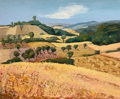Summer Wheatfields of Gold Color Large 20th C. French Impressionist Oil Painting