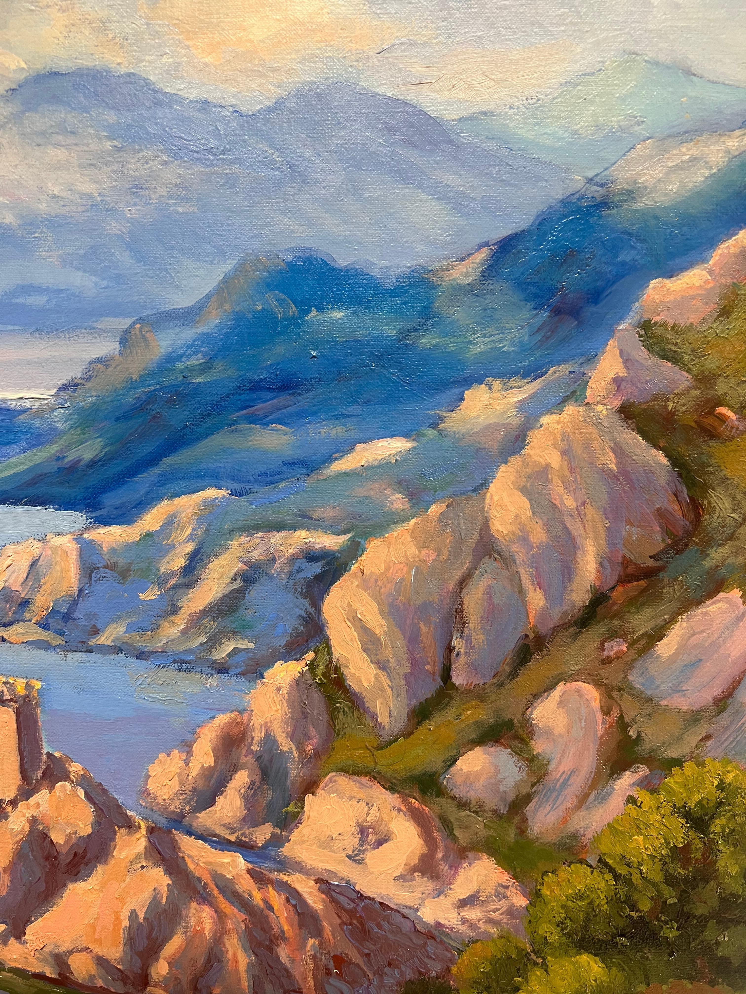 Towering Coral Cliffs Over Bright Blue Sea French Impressionist Oil Painting For Sale 4