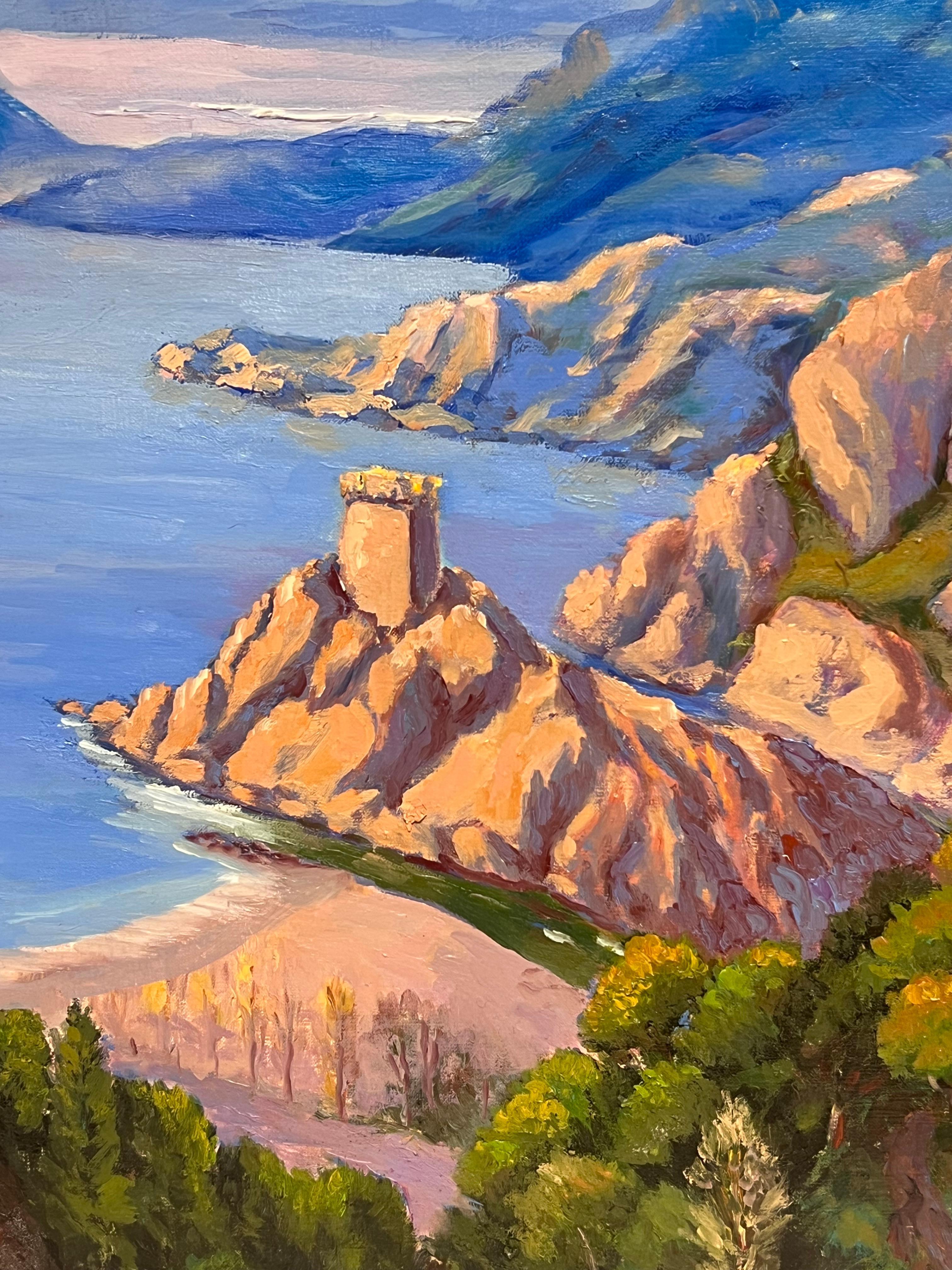 Towering Coral Cliffs Over Bright Blue Sea French Impressionist Oil Painting For Sale 5