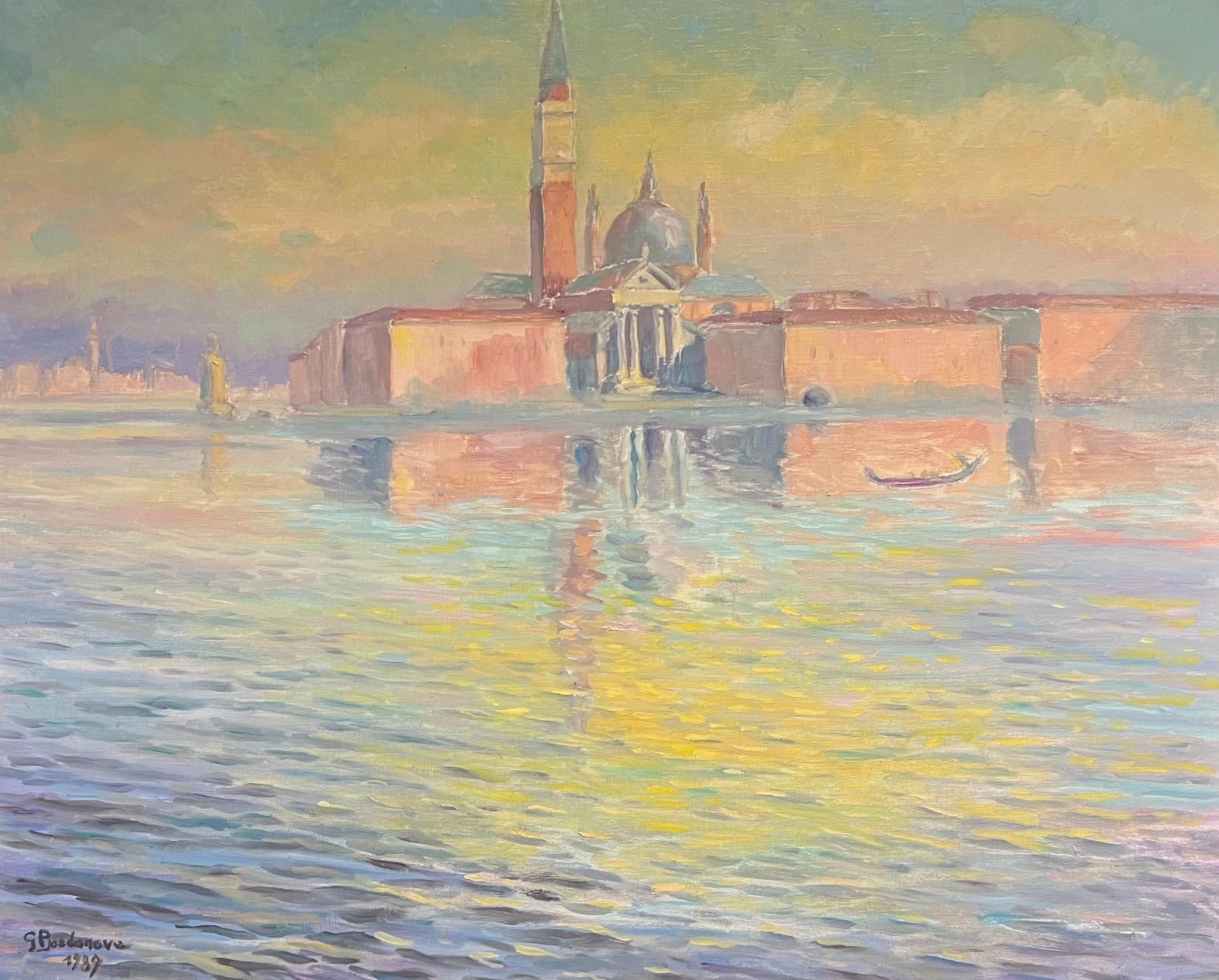 Venetian Reflections at Dusk Oil Painting of San Giorgio Maggiore Painting For Sale 1