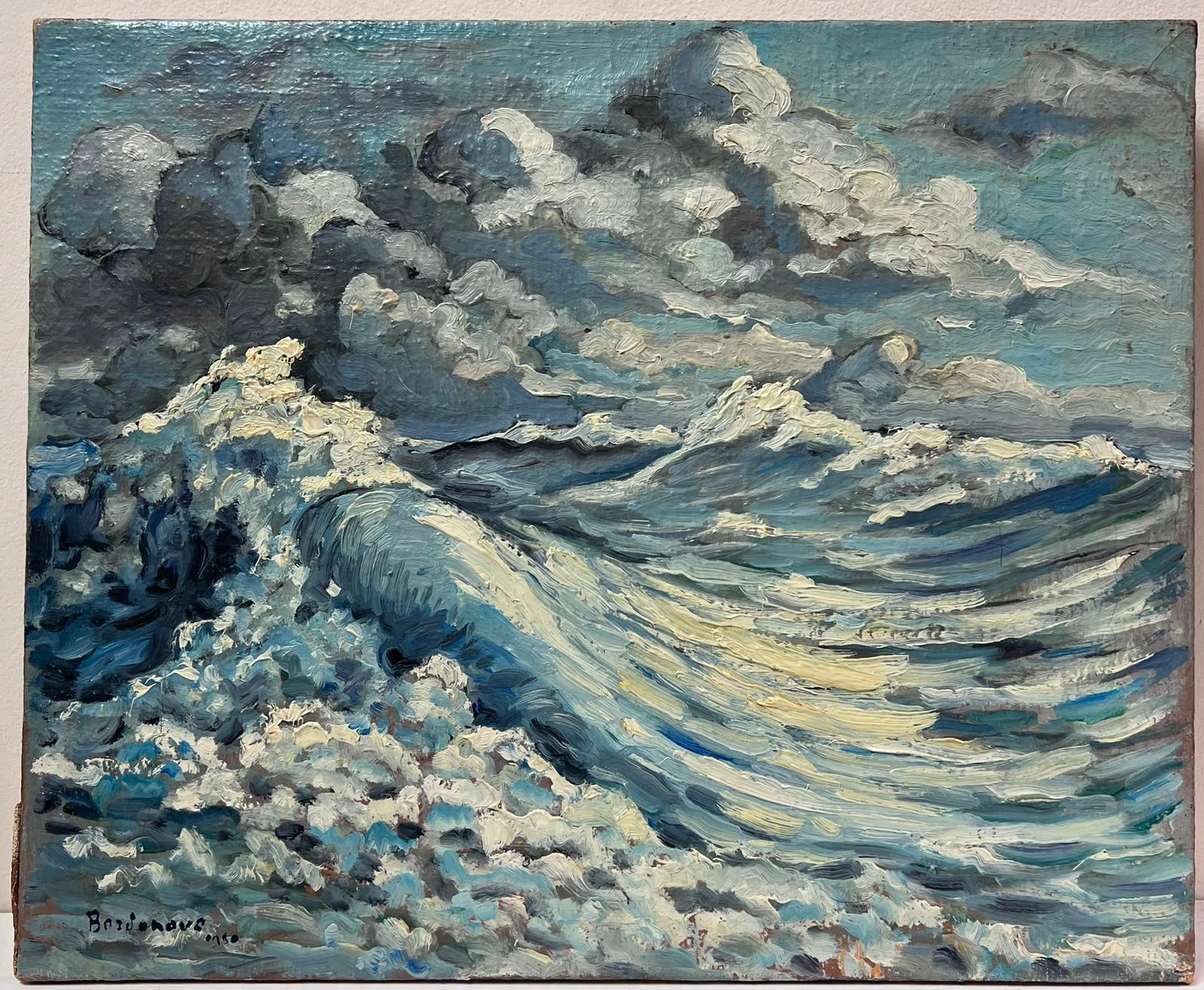 Vintage French Impressionist Signed Oil Stormy Raging Seas - Painting by Georges Bordonove