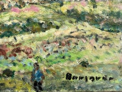 20th Century French Post-Impressionist Oil Painting Figure Walking through Field