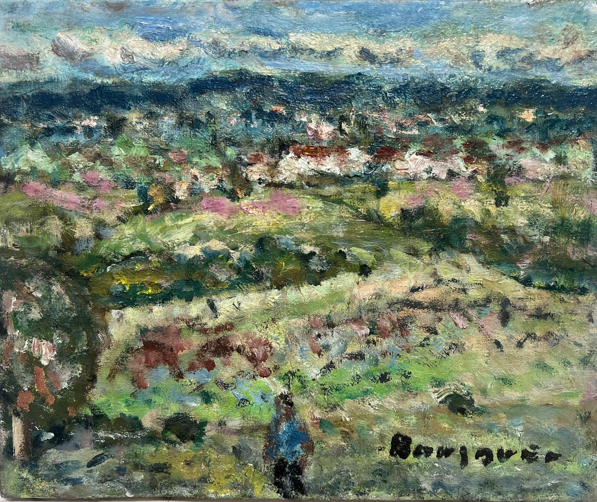20th Century French Post-Impressionist Oil Painting Figure Walking through Field