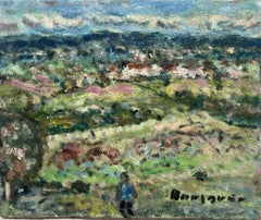 Peinture à l'huile post-impressionniste française du 20e siècle - Figure marchant sur un terrain