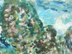 Mid 20th Century French Post-Impressionist Cows Drinking In The River Landscape
