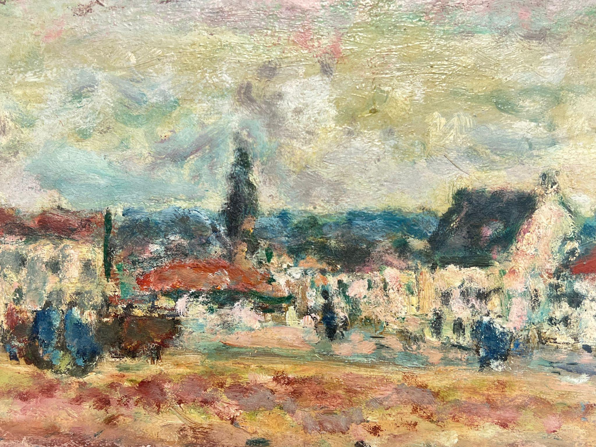 Mid 20th Century French Post-Impressionist Grand Place De Charroux Vienna Town - Modern Painting by Georges Bousquait
