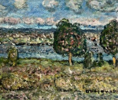 Mitte des 20. Jahrhunderts Französisch Post-Impressionist signiert Öl entlang der River Bank