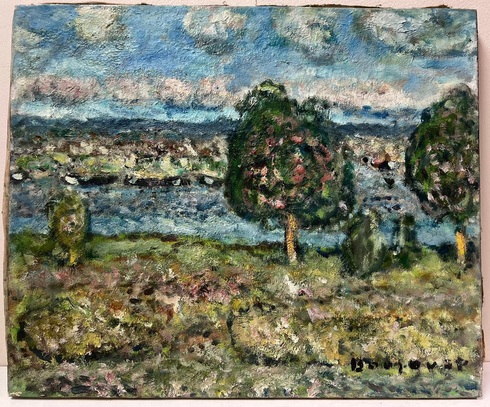 Mitte des 20. Jahrhunderts Französisch Post-Impressionist signiert Öl entlang der River Bank (Post-Impressionismus), Painting, von Georges Bousquait