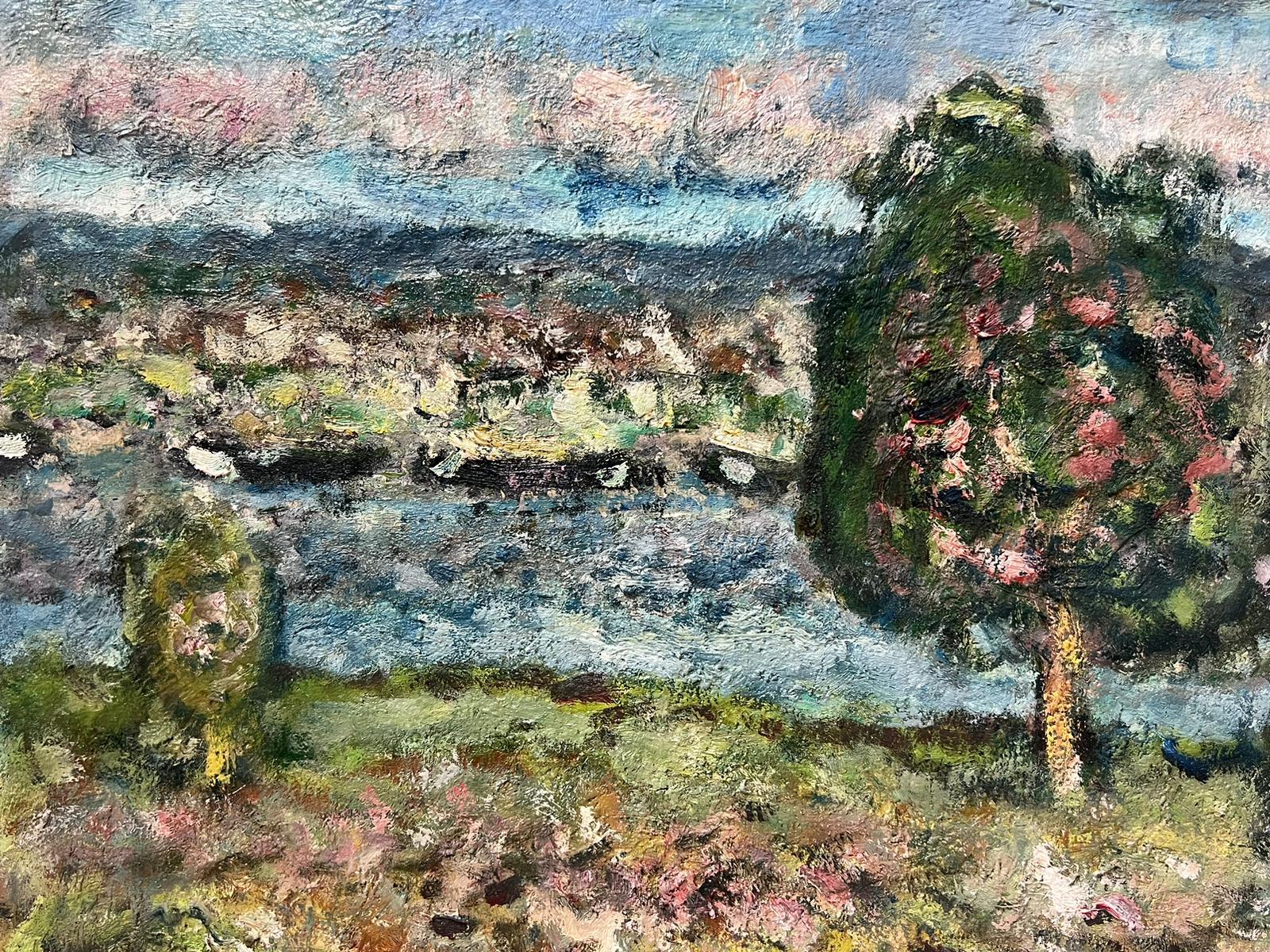 Mid 20th Century French Post-Impressionist Signed Oil Alongside The River Bank For Sale 1