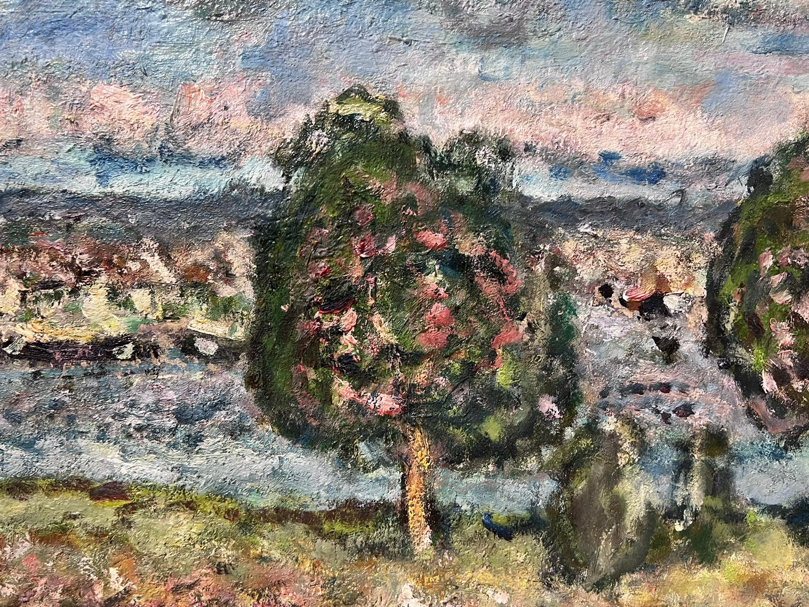 Mid 20th Century French Post-Impressionist Signed Oil Alongside The River Bank For Sale 3