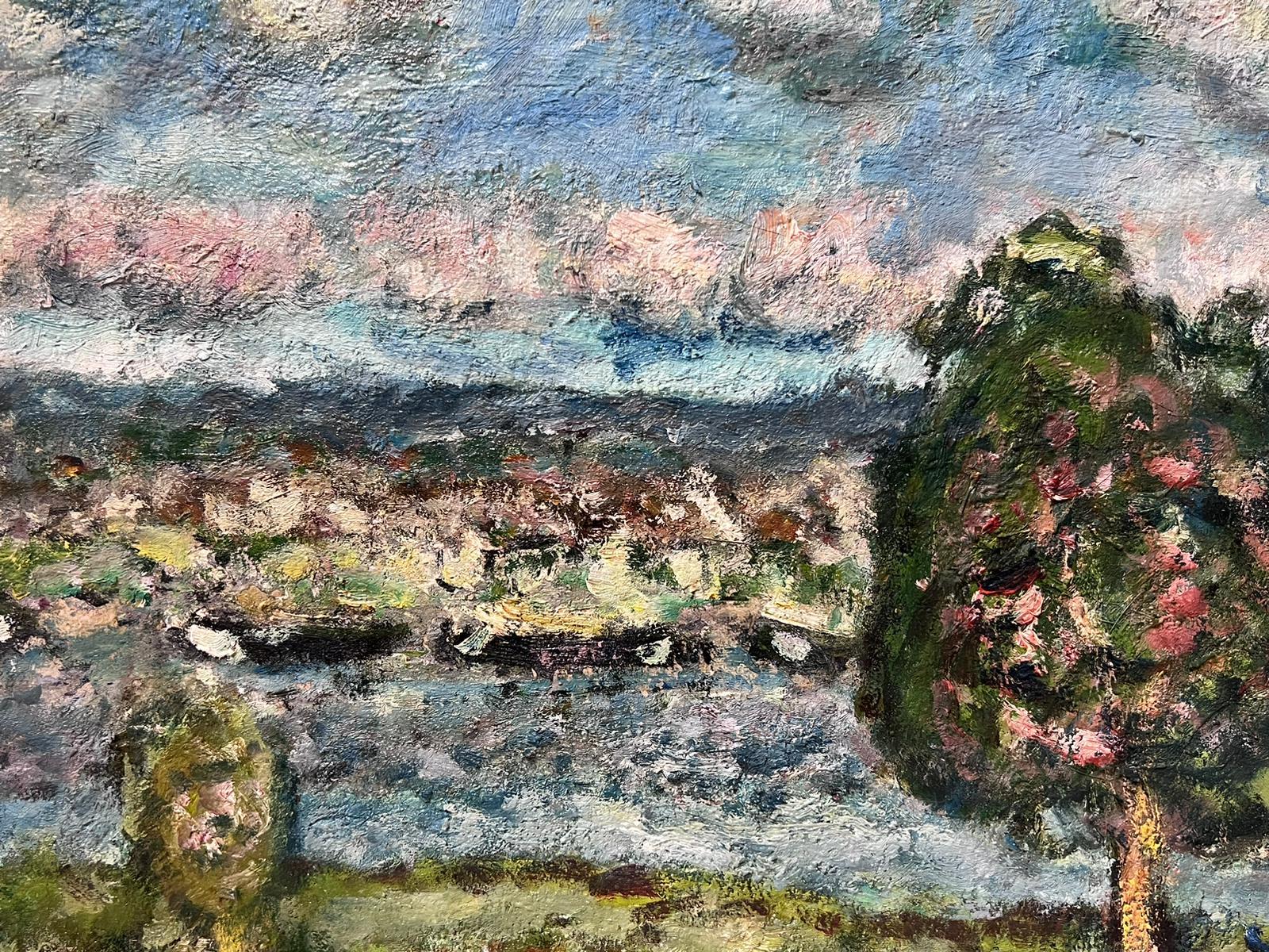 Mid 20th Century French Post-Impressionist Signed Oil Alongside The River Bank For Sale 4
