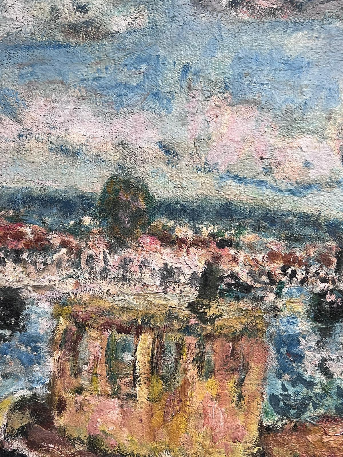 Mid 20th Century French Post-Impressionist Signed Oil Boatyard River Landscape - Brown Abstract Painting by Georges Bousquait