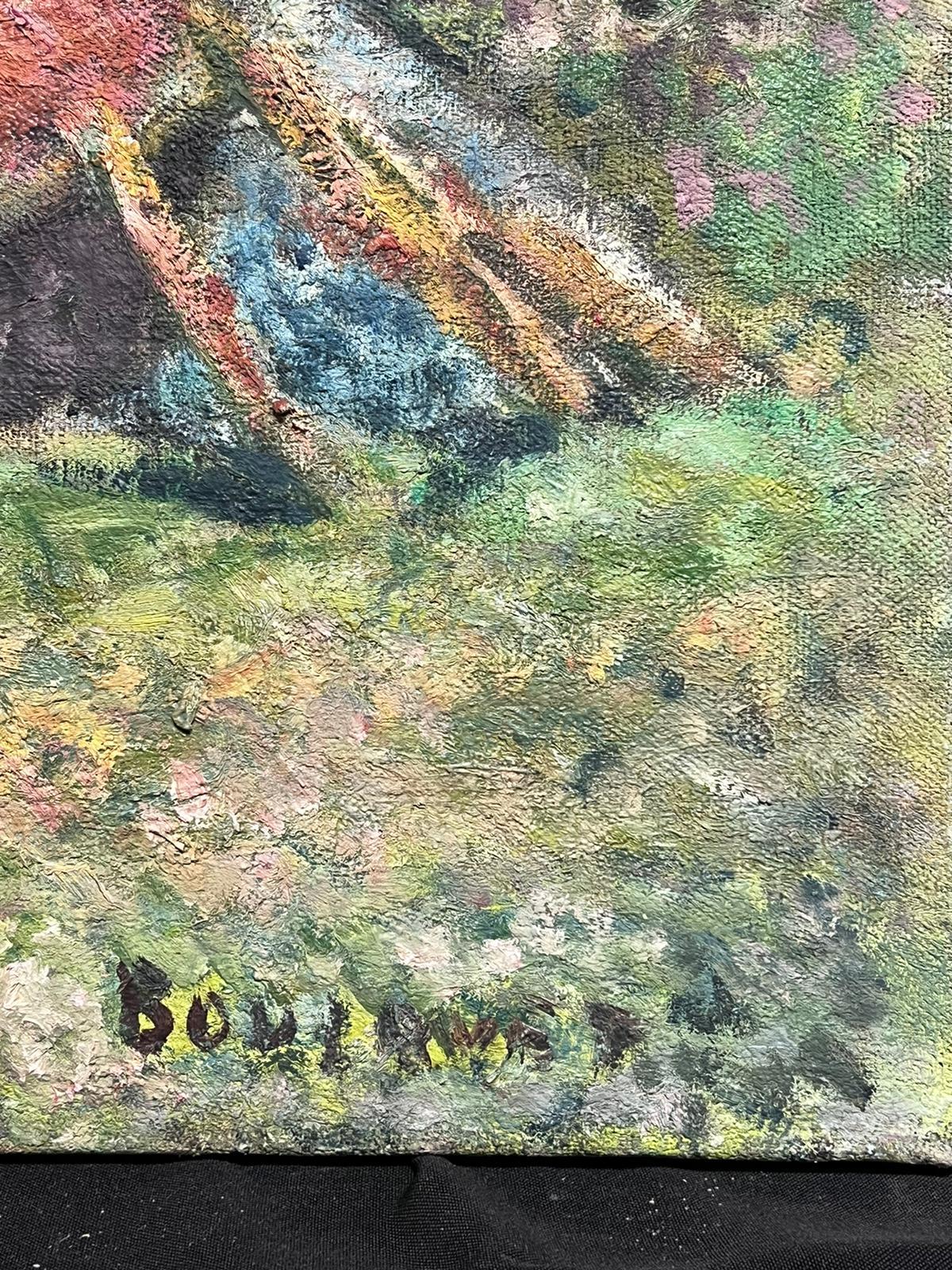 Mid 20th Century French Post-Impressionist Signed Oil Boatyard River Landscape 1