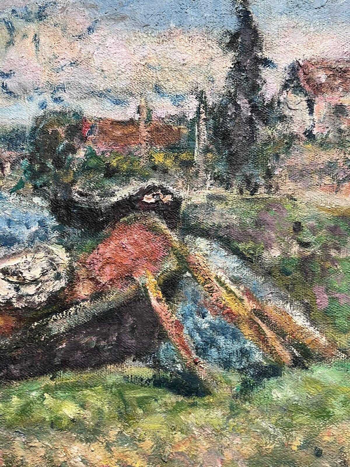 Mid 20th Century French Post-Impressionist Signed Oil Boatyard River Landscape 2