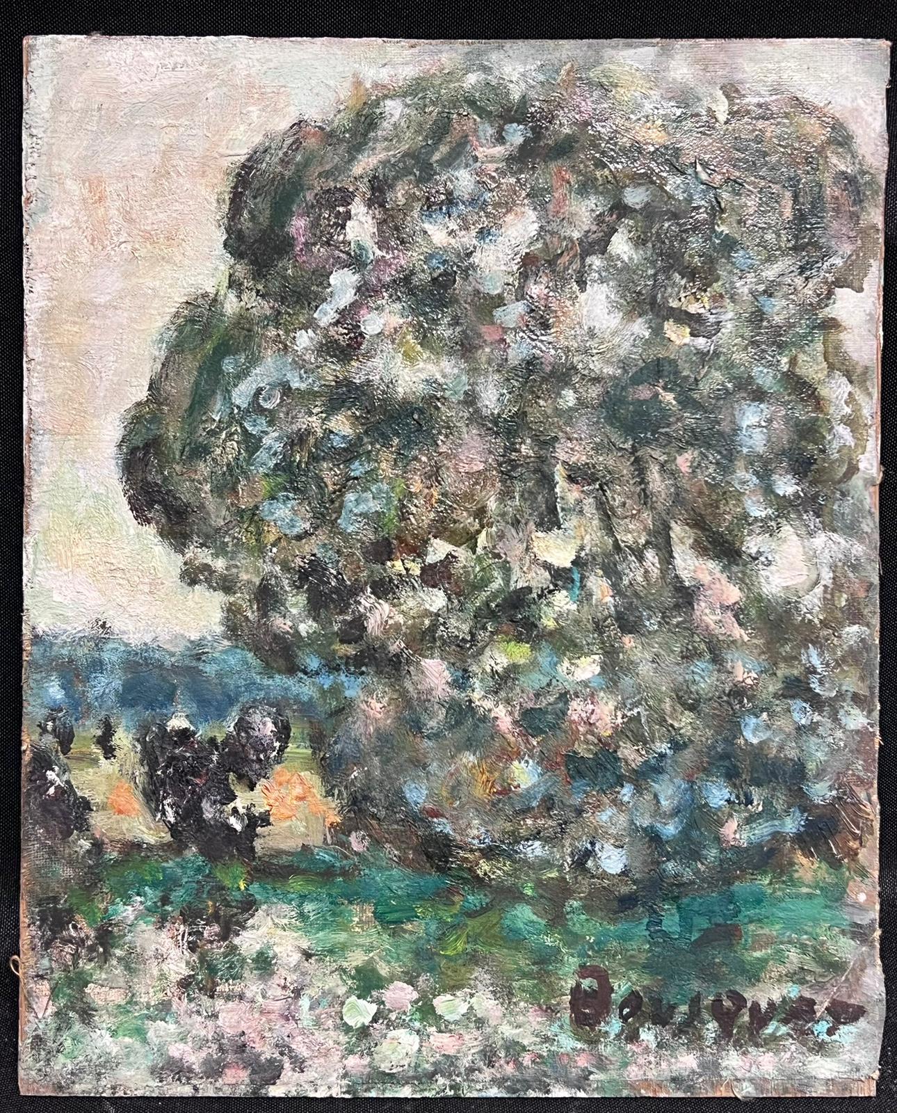 Mid 20th Century French Post-Impressionist Signed Oil Dotty Tree Landscape - Painting by Georges Bousquait