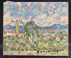 Mid 20th Century French Post-Impressionist Signed Oil Dotty Tree Town Landscape