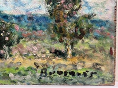 Paesaggio ad olio con nuvole soffici della metà del XX secolo firmato da un post-impressionista francese