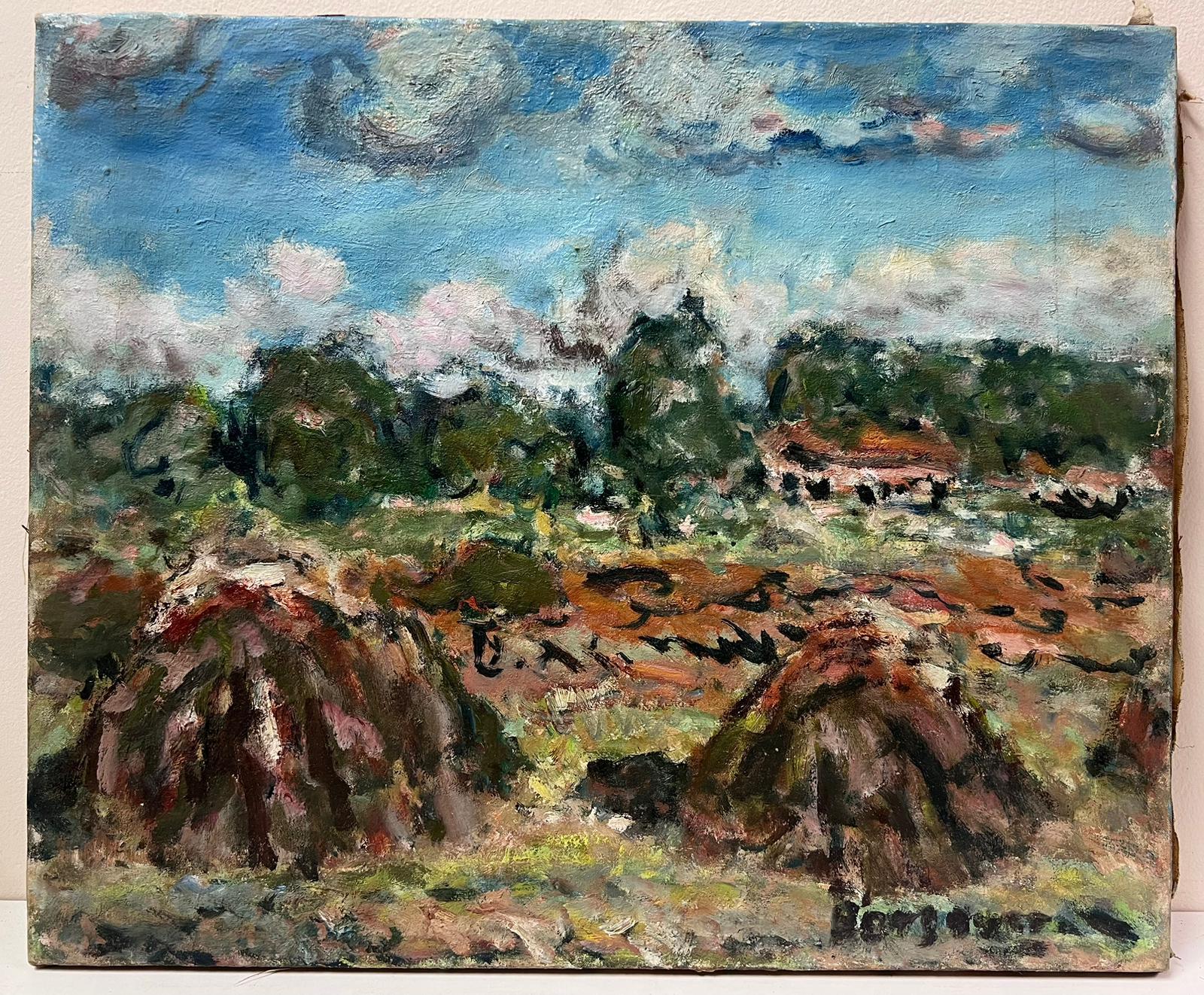 Huile de la vallée de la France du milieu du 20e siècle, signée par les post-impressionnistes - Painting de Georges Bousquait