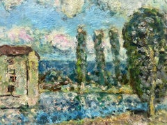 Mitte des 20. Jahrhunderts Französisch Post-Impressionist signiert Öl Flusslandschaft Sommer