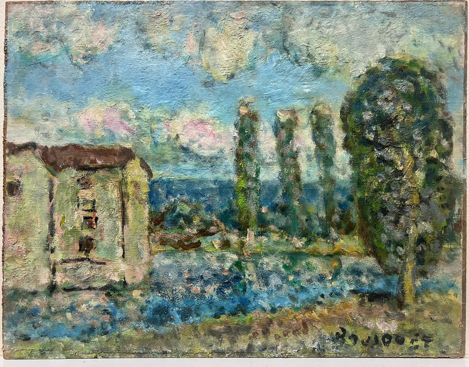 Georges Bousquait Landscape Painting – Mitte des 20. Jahrhunderts Französisch Post-Impressionist signiert Öl Flusslandschaft Sommer
