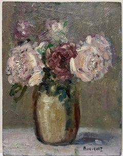 Mid 20th Century French Post-Impressionist Signed Oil Vintage Flowers in Vase