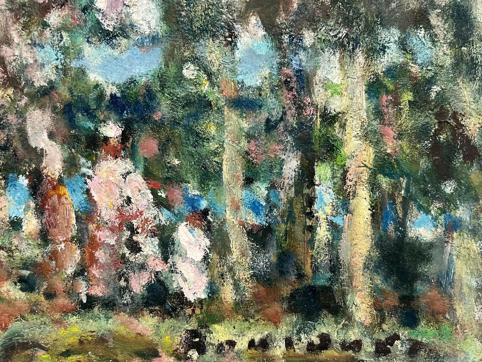 Mid 20th Century French Post-Impressionist White Figures In Woodland Landscape - Modern Painting by Georges Bousquait