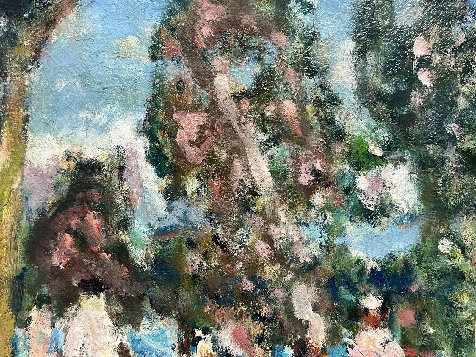 Mid 20th Century French Post-Impressionist White Figures In Woodland Landscape For Sale 1