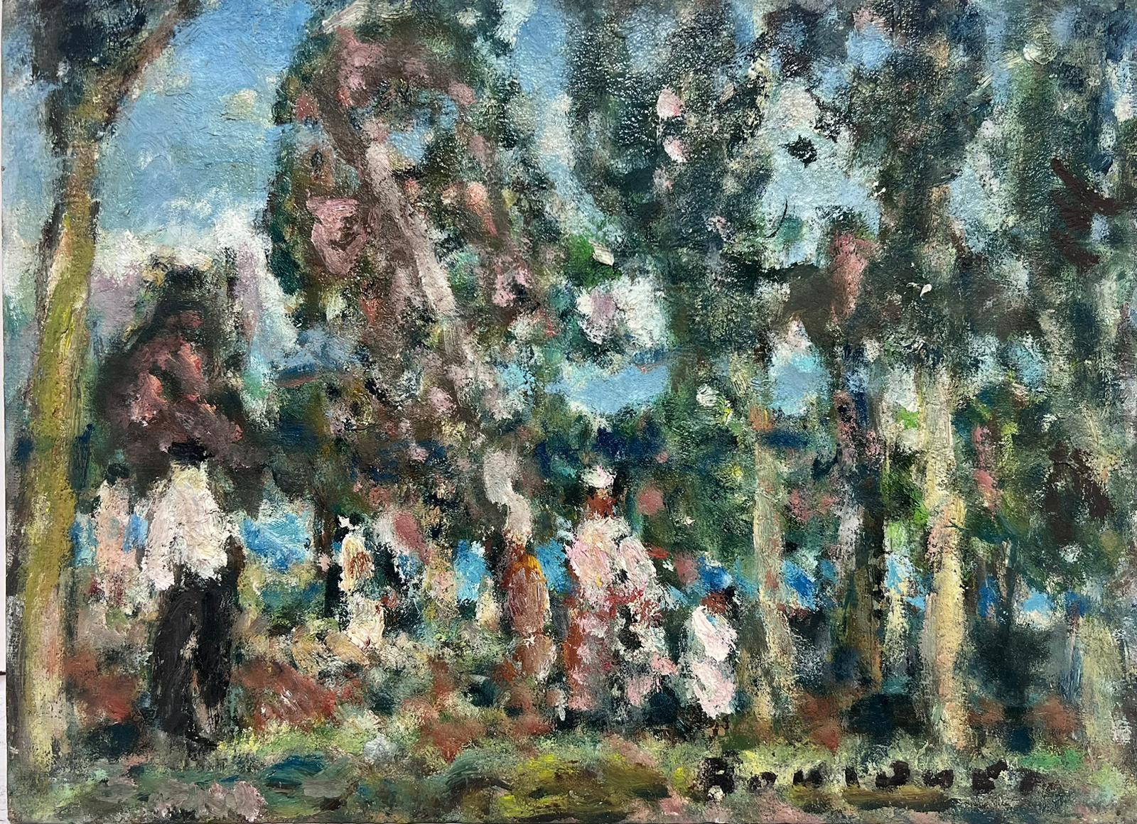 Georges Bousquait Figurative Painting - Mid 20th Century French Post-Impressionist White Figures In Woodland Landscape