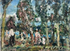 Mid 20th Century French Post-Impressionist White Figures In Woodland Landscape