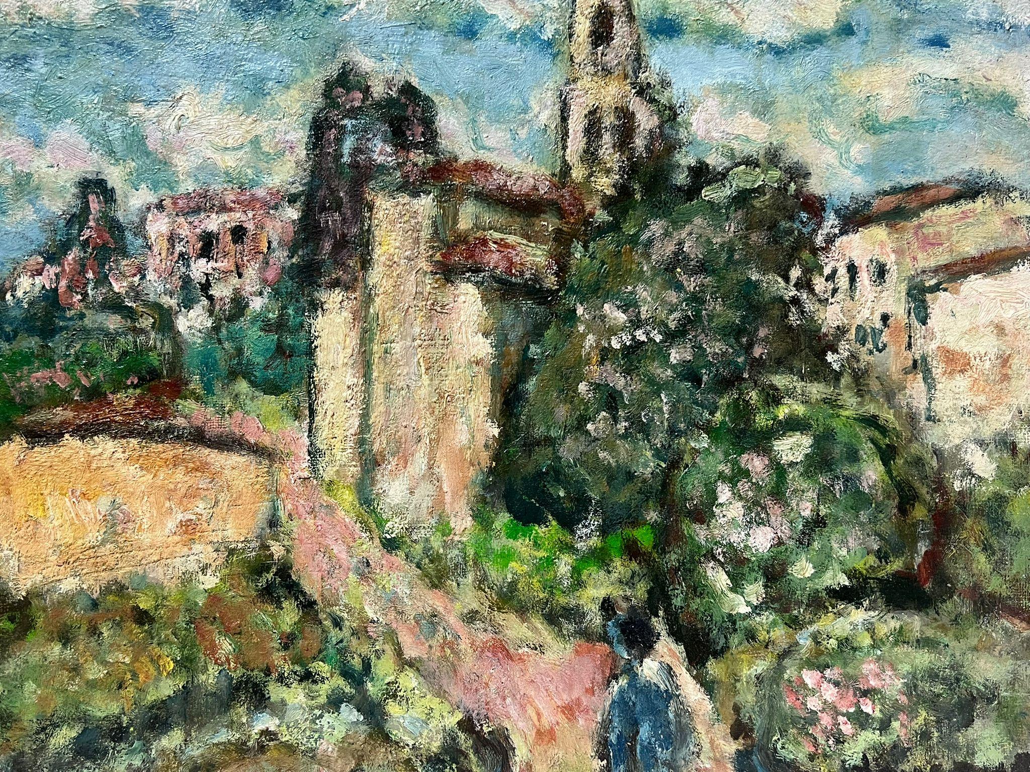 Olio della metà del XX secolo firmato Post-Impressionista La Cassaigne Townes On Hill - Painting Postimpressionismo di Georges Bousquait